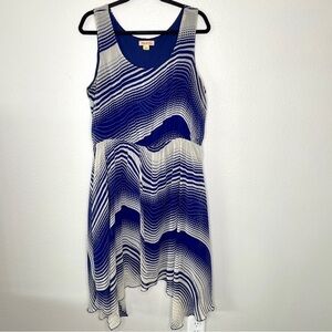 Nina & Mee White and Blue Flowy Wide Strap Scoop Neck Midi Dress Size XL
